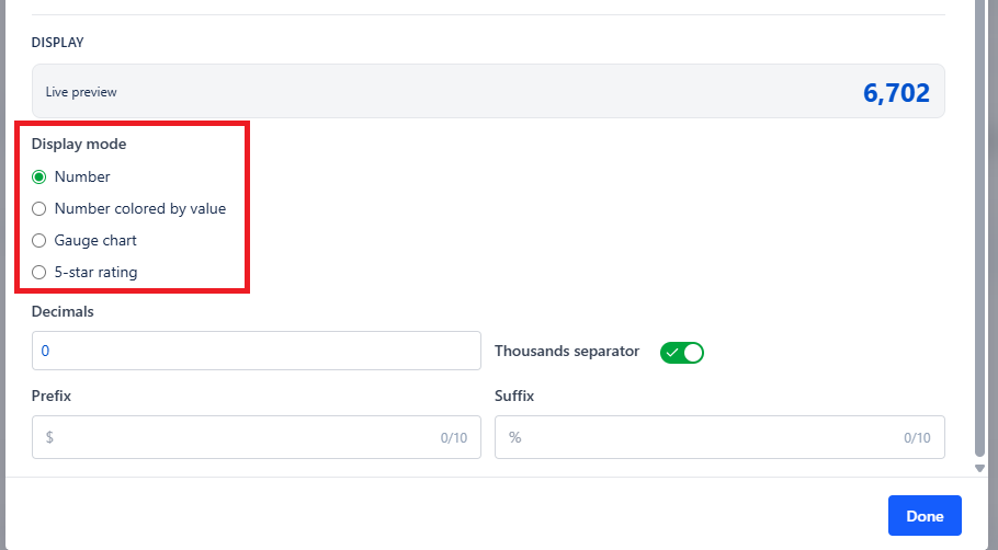 Display mode options