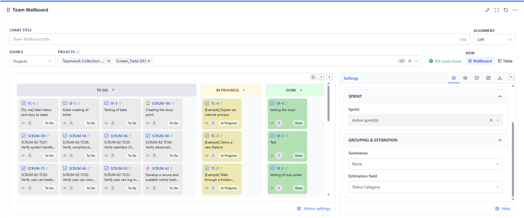 Team Wallboard with Sprint setting